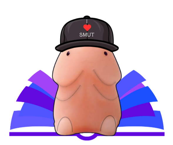 Cartoonish brown creature wearing a black cap with 'I ❤️ SMUT' text on a white background