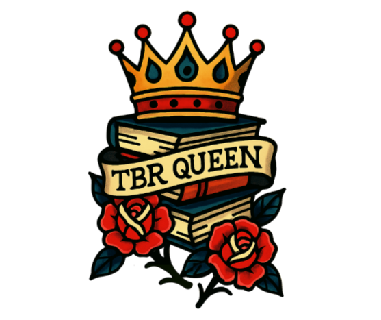 Logo with a crown, book, and roses on a white background